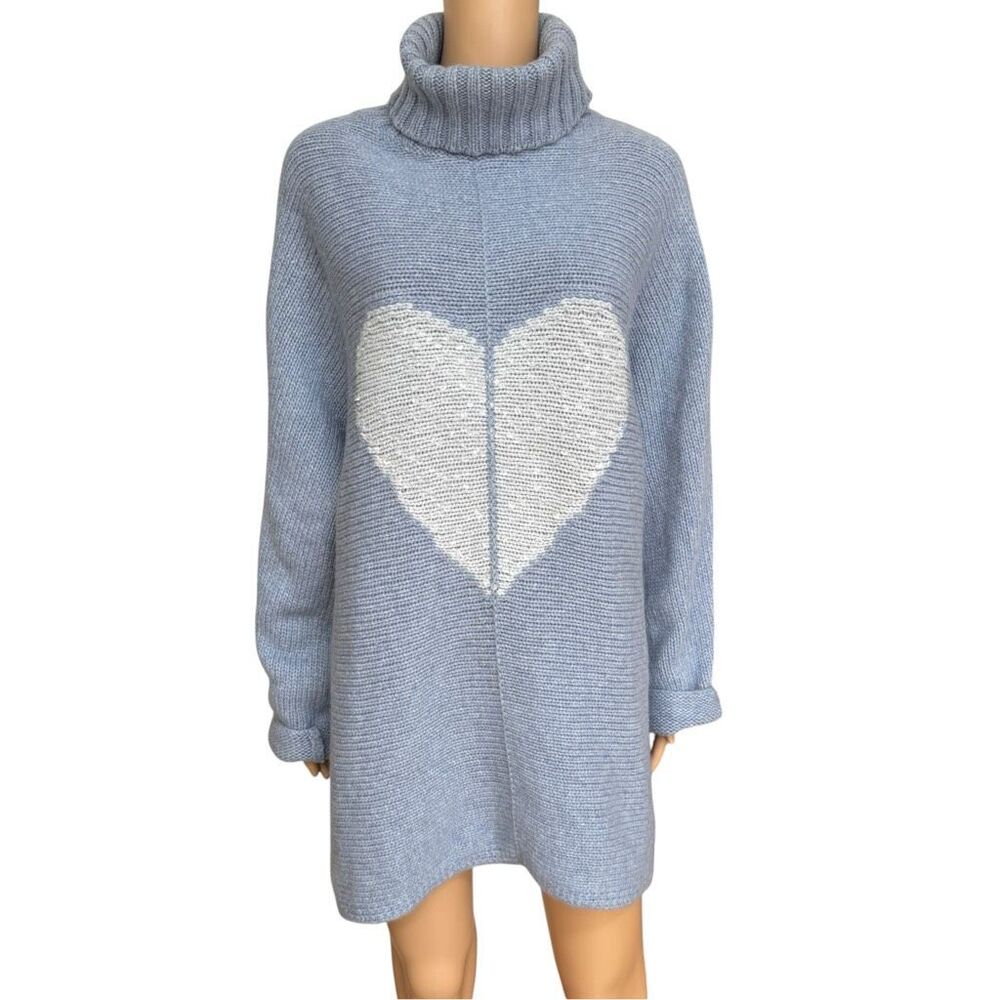 ESCADA Sport Oversized Wool Blend Turtleneck Sweater Tunic Heart Intarsia sz XL